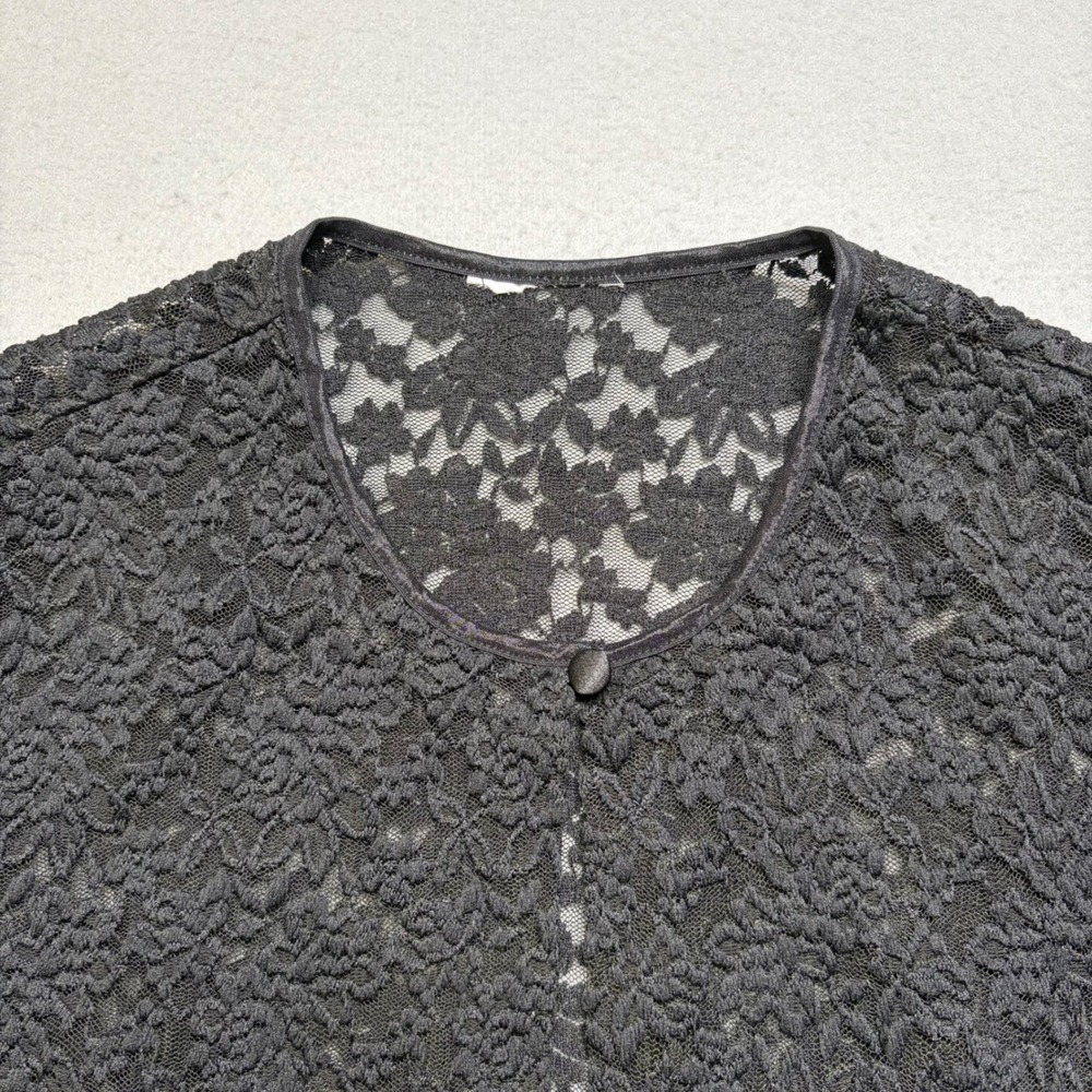 Unbranded Lace Cardigan Womens M Black Y2K Floral Mesh Scalloped Shrug Bolero - Picture 3 of 9